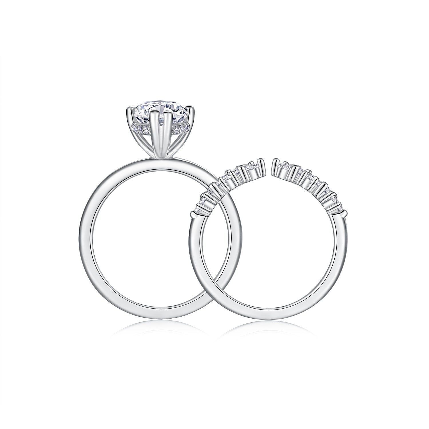 Moissanite Wedding Ring Set - Matching His & Hers Sterling Silver