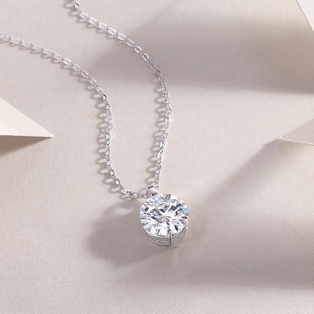 Moissanite Solitaire Pendant Necklace in S925 Sterling Silver with Platinum Plating