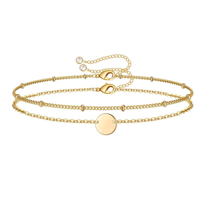 Dainty 14K Gold Plated Layered Pearl Bar & Chain Bracelet