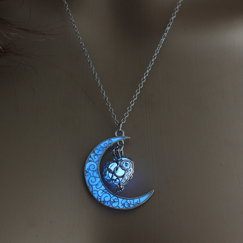 Glowing Moon Pendant Silver Plated Chain Necklaces
