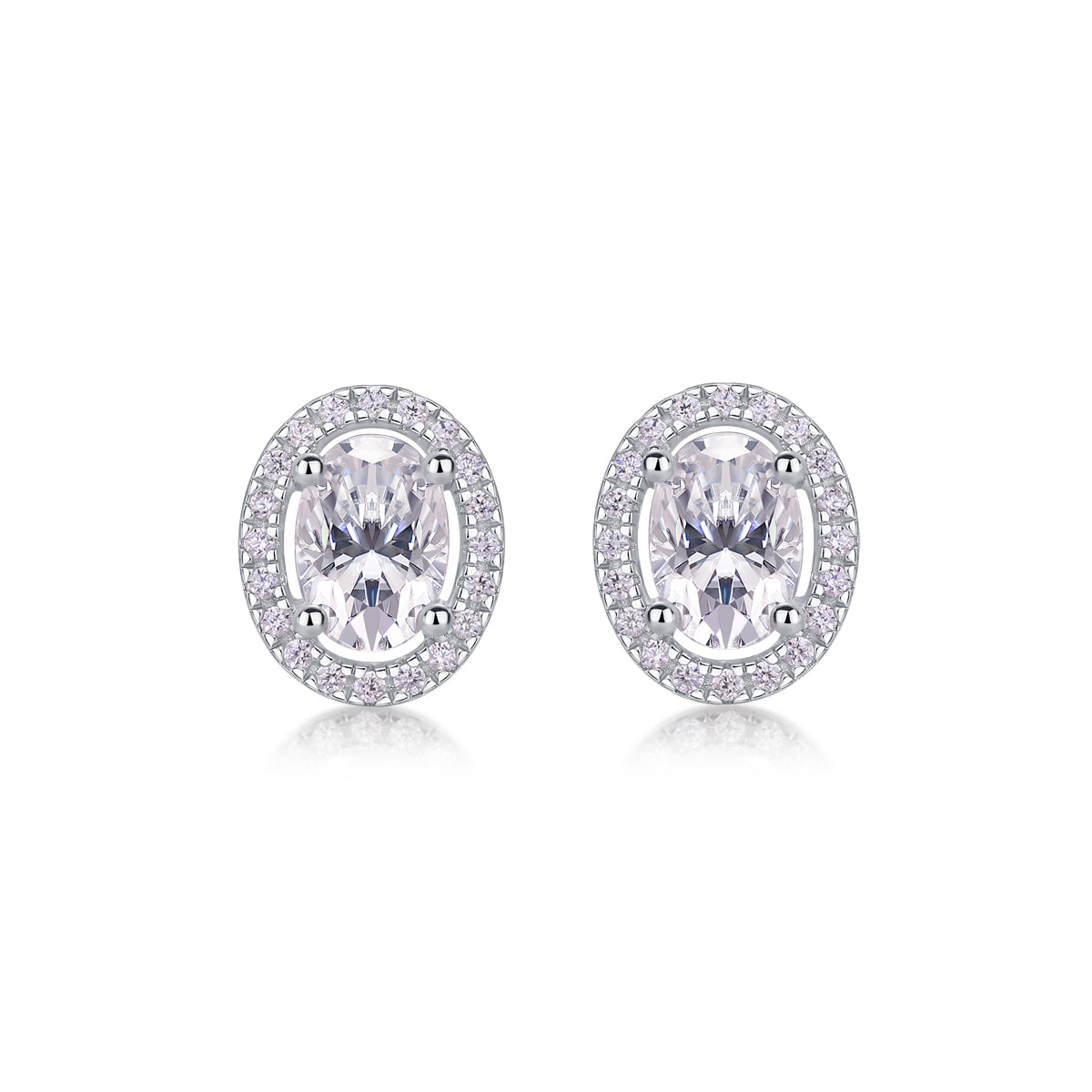 Phantom Night Oval Moissanite Stud Earrings in Platinum-Plated S925 Sterling Silver