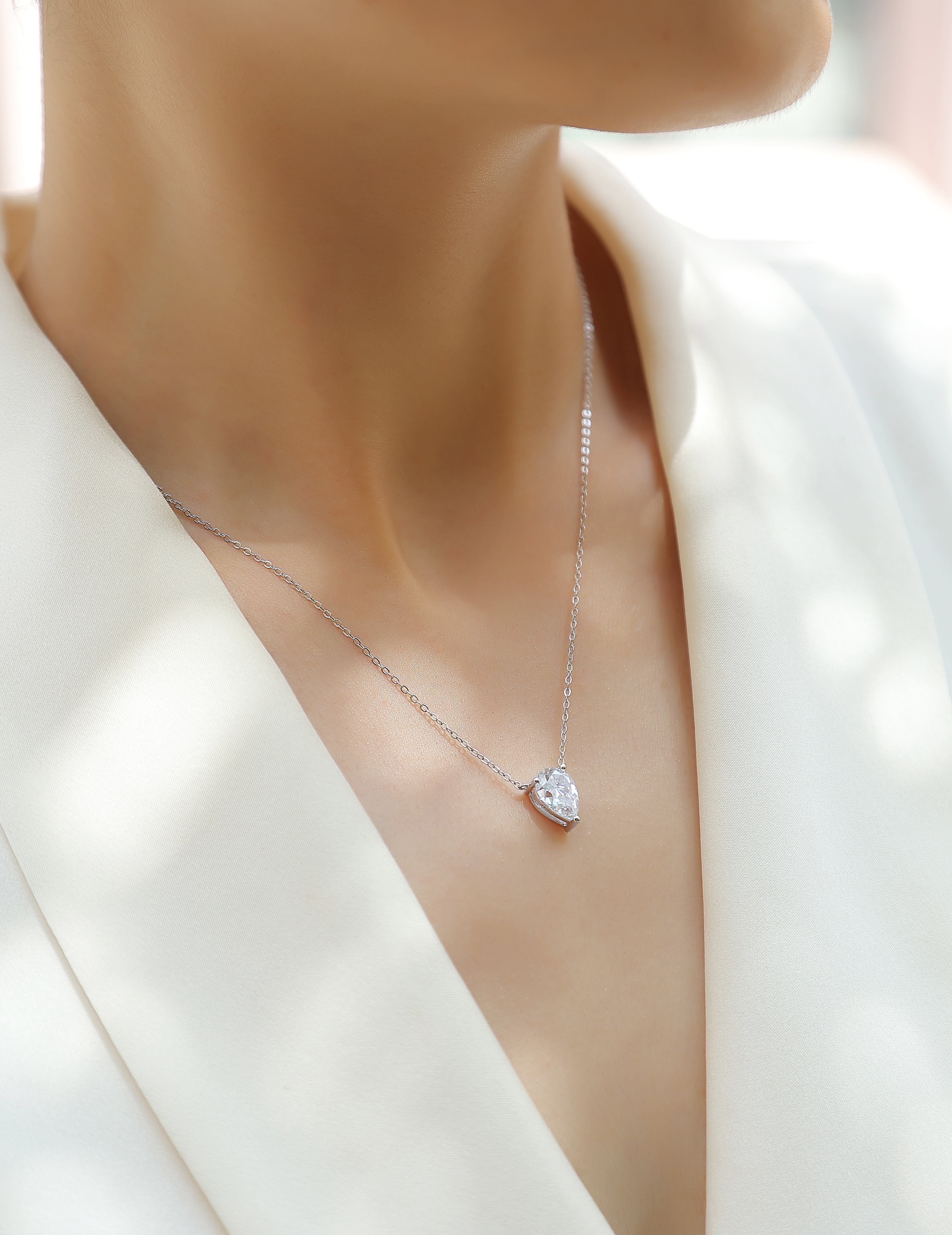 Water Drop Pear-Cut Moissanite Pendant Necklace – S925 Sterling Silver with Platinum Plating