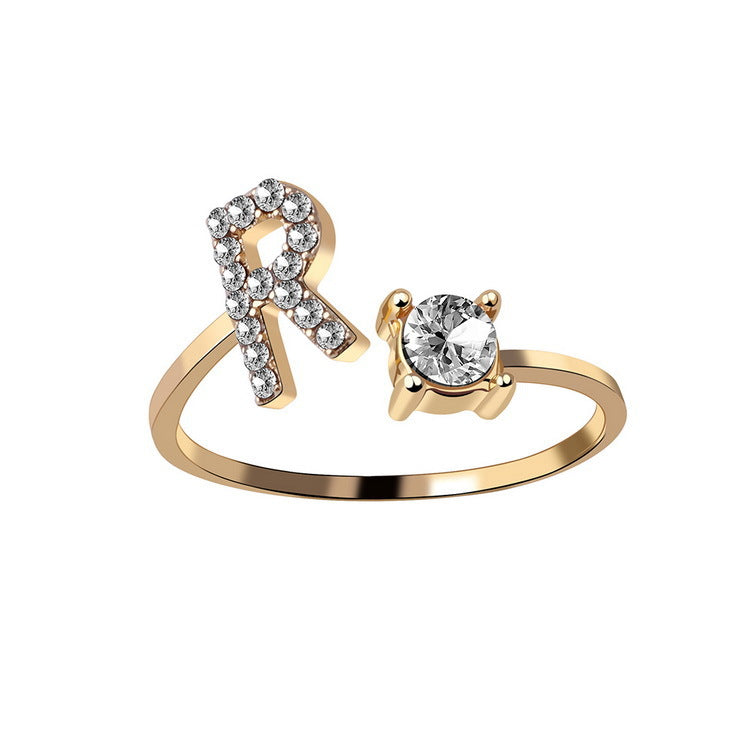 Adjustable Initial Letter Fashion Ring