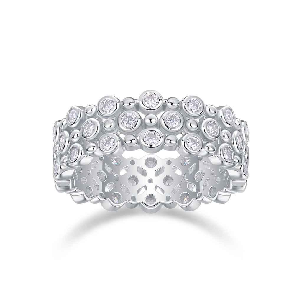 Multi-Row Pavé Moissanite Band Ring in S925 Sterling Silver