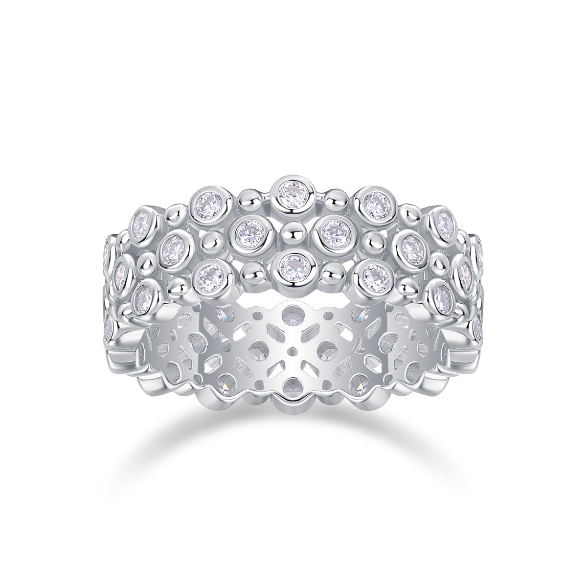 Multi-Row Pavé Moissanite Band Ring in S925 Sterling Silver