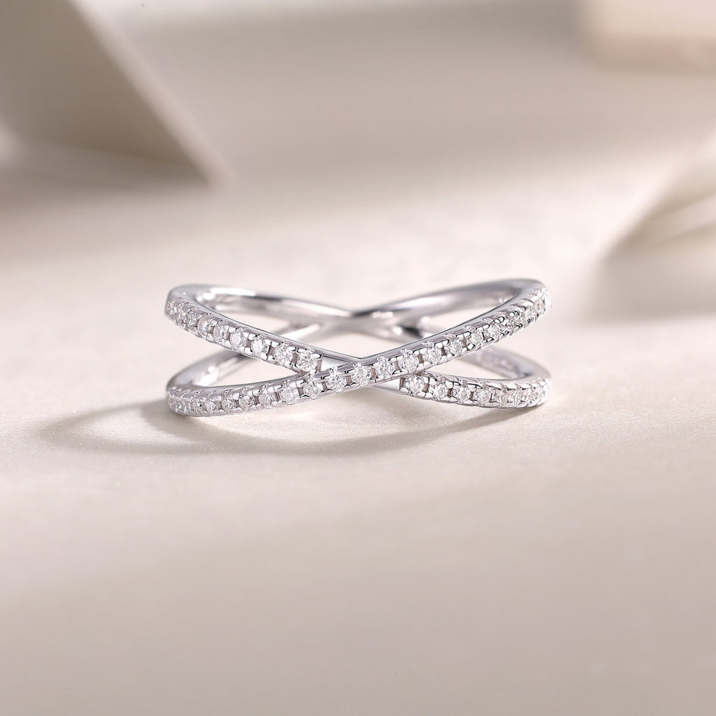 Double Band Moissanite Sterling Silver Ring