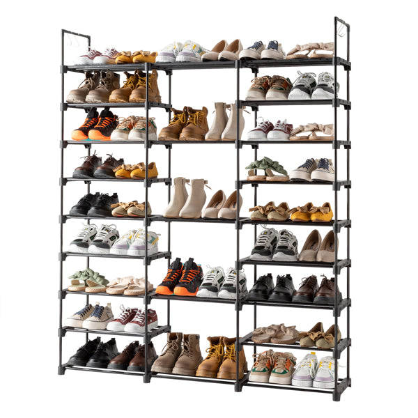 9-Tier Shoe Rack Organizer - Holds 50 Pairs with Hooks for Closet & Entryway