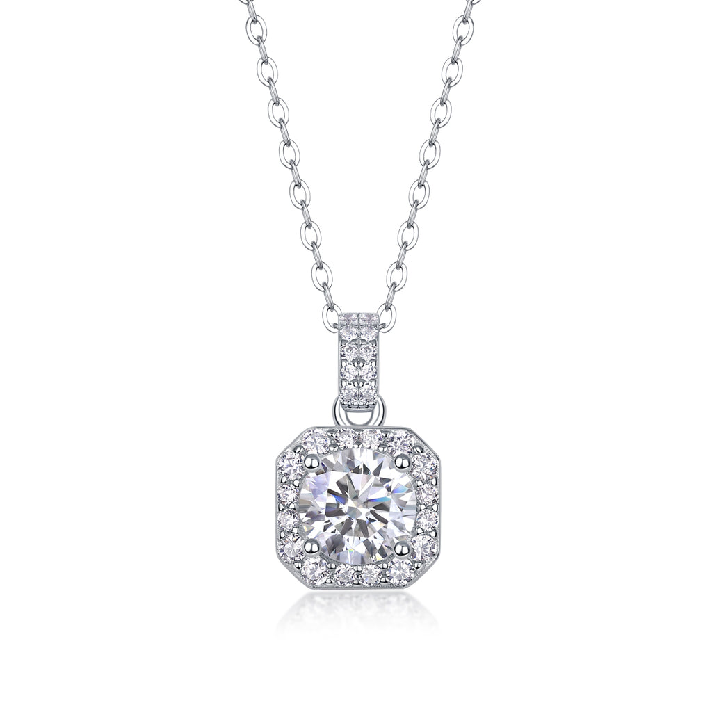 1-Carat Moissanite Solitaire Pendant Necklace in S925 Sterling Silver with Platinum Plating