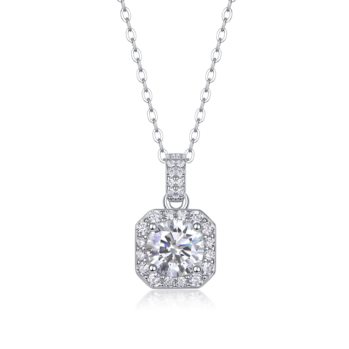 1-Carat Moissanite Solitaire Pendant Necklace in S925 Sterling Silver with Platinum Plating