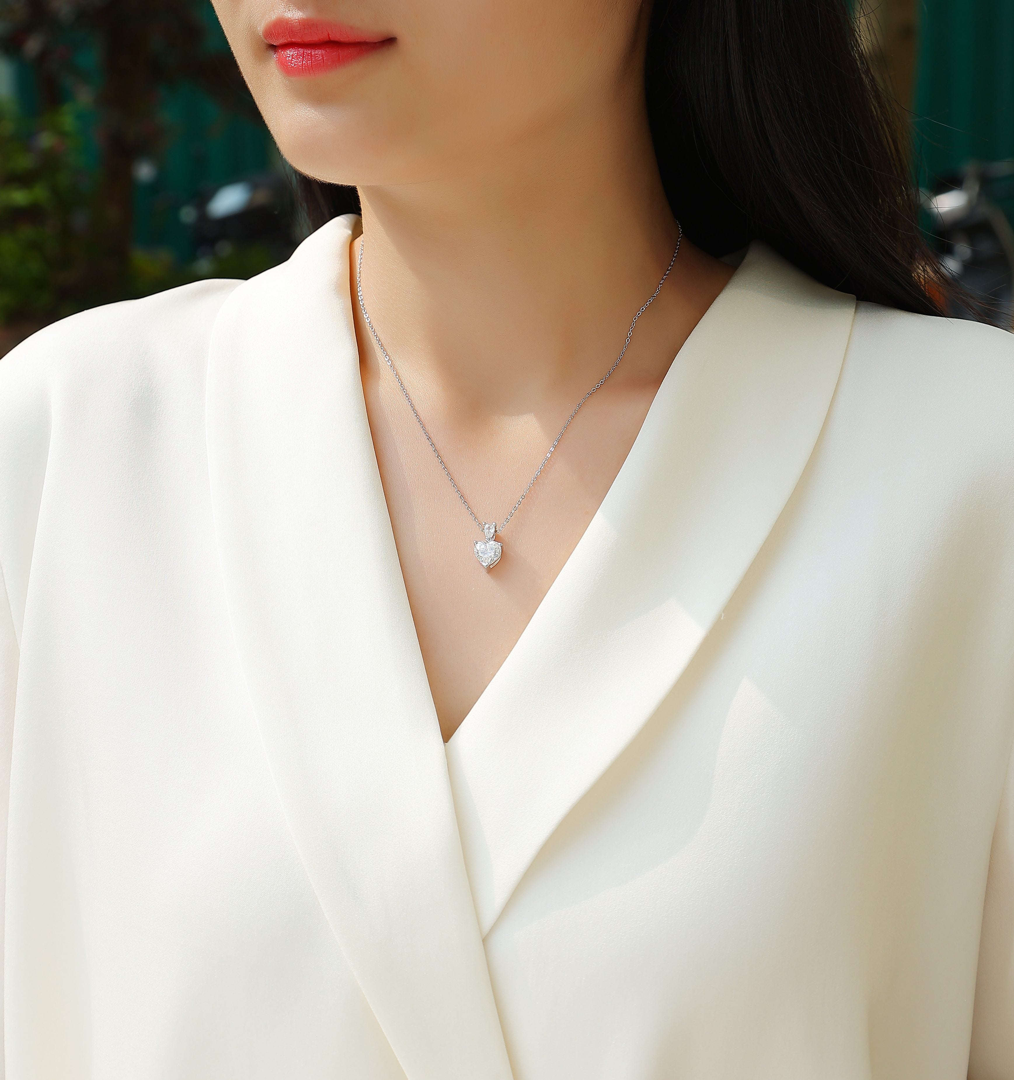 Heart Moissanite Necklace - S925 Sterling Silver Platinum-Plated with Chain