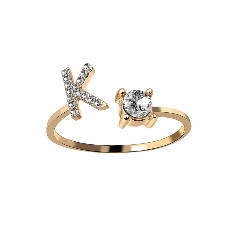 Adjustable Initial Letter Fashion Ring