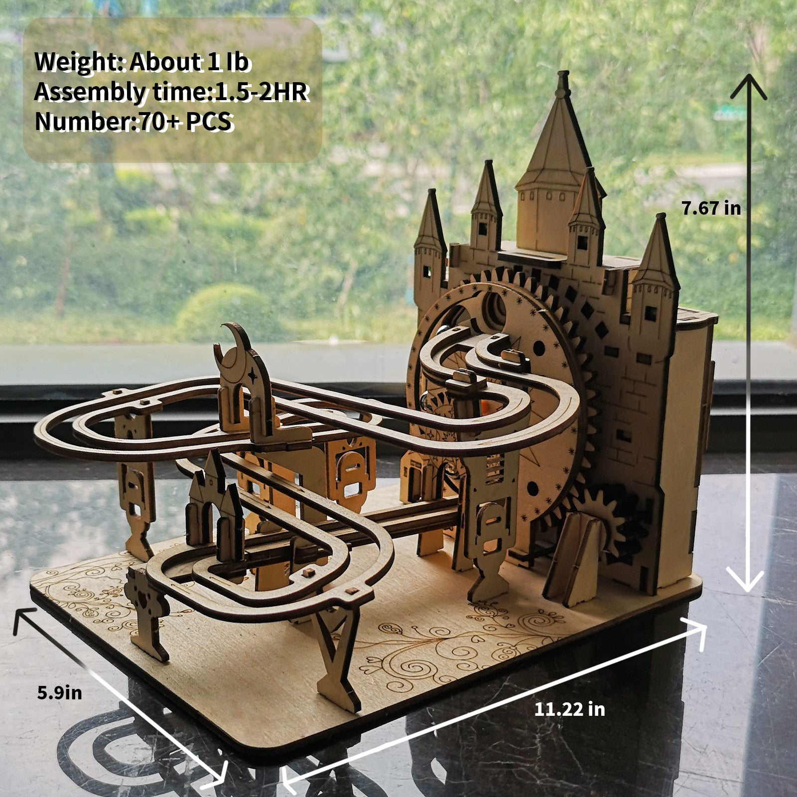 Electric Marble Run 3D Wooden Puzzle - Motorized Brain Teaser Model Kit