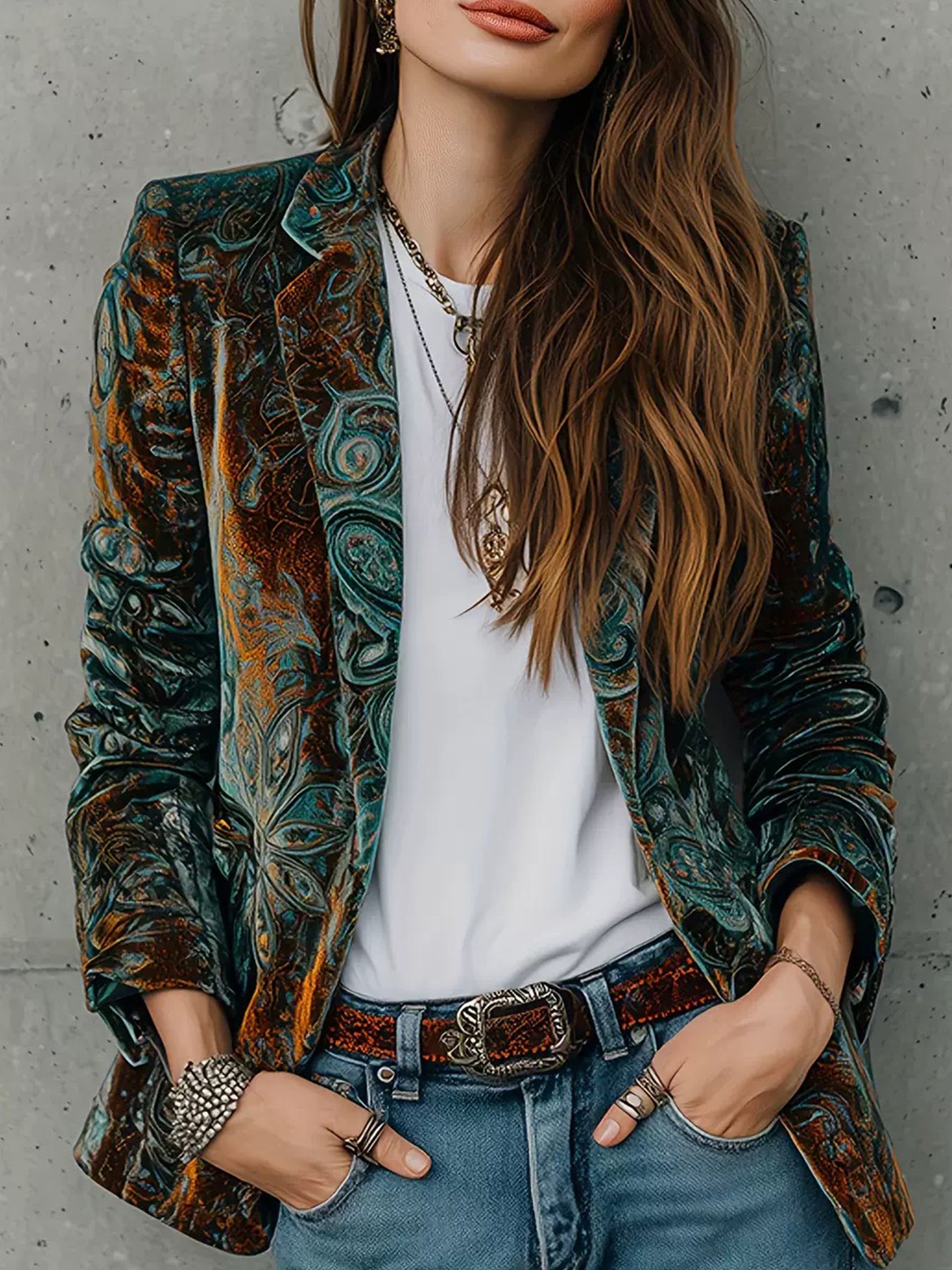 Women's Boho Print Blazer - Lined Casual Suit Jacket