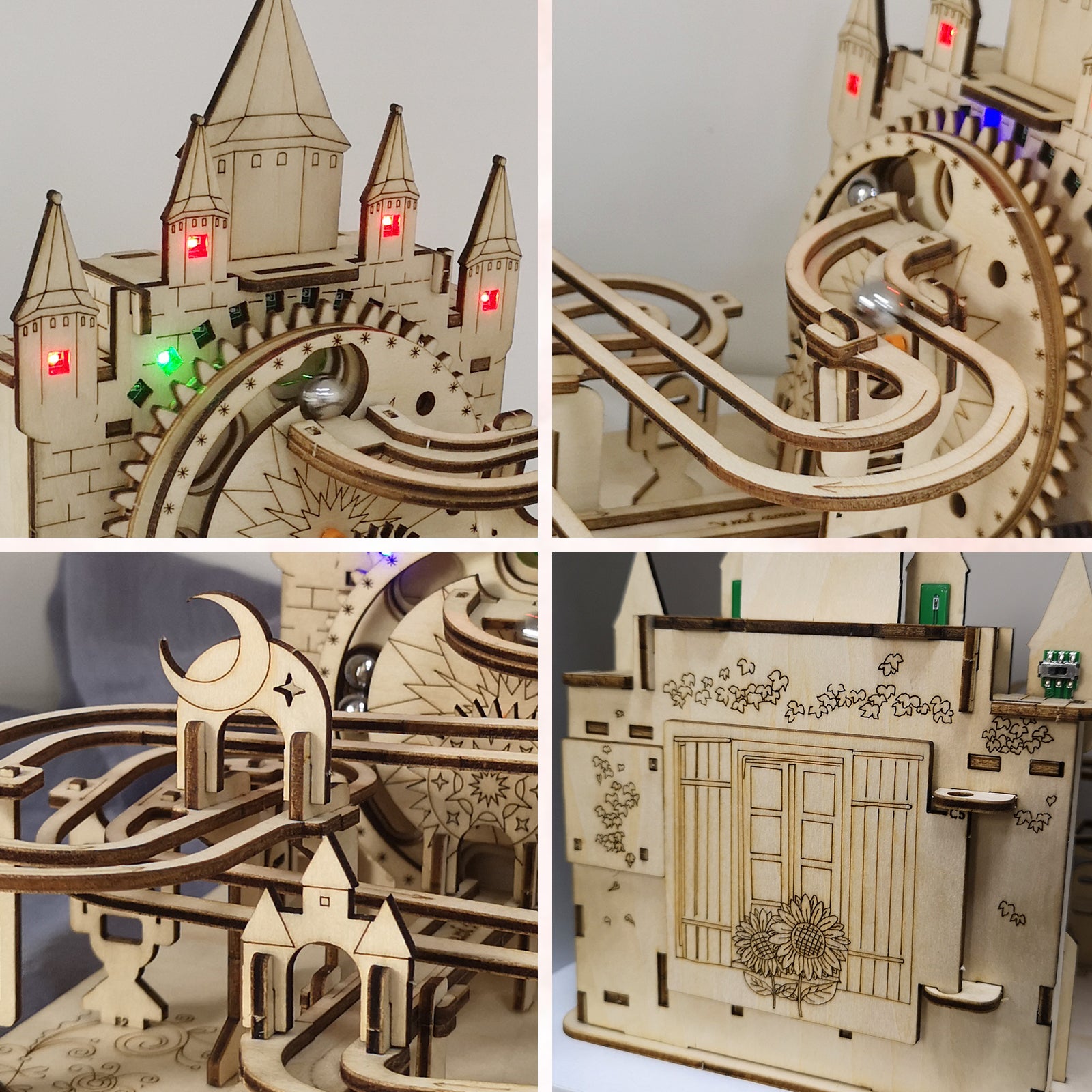 Electric Marble Run 3D Wooden Puzzle - Motorized Brain Teaser Model Kit