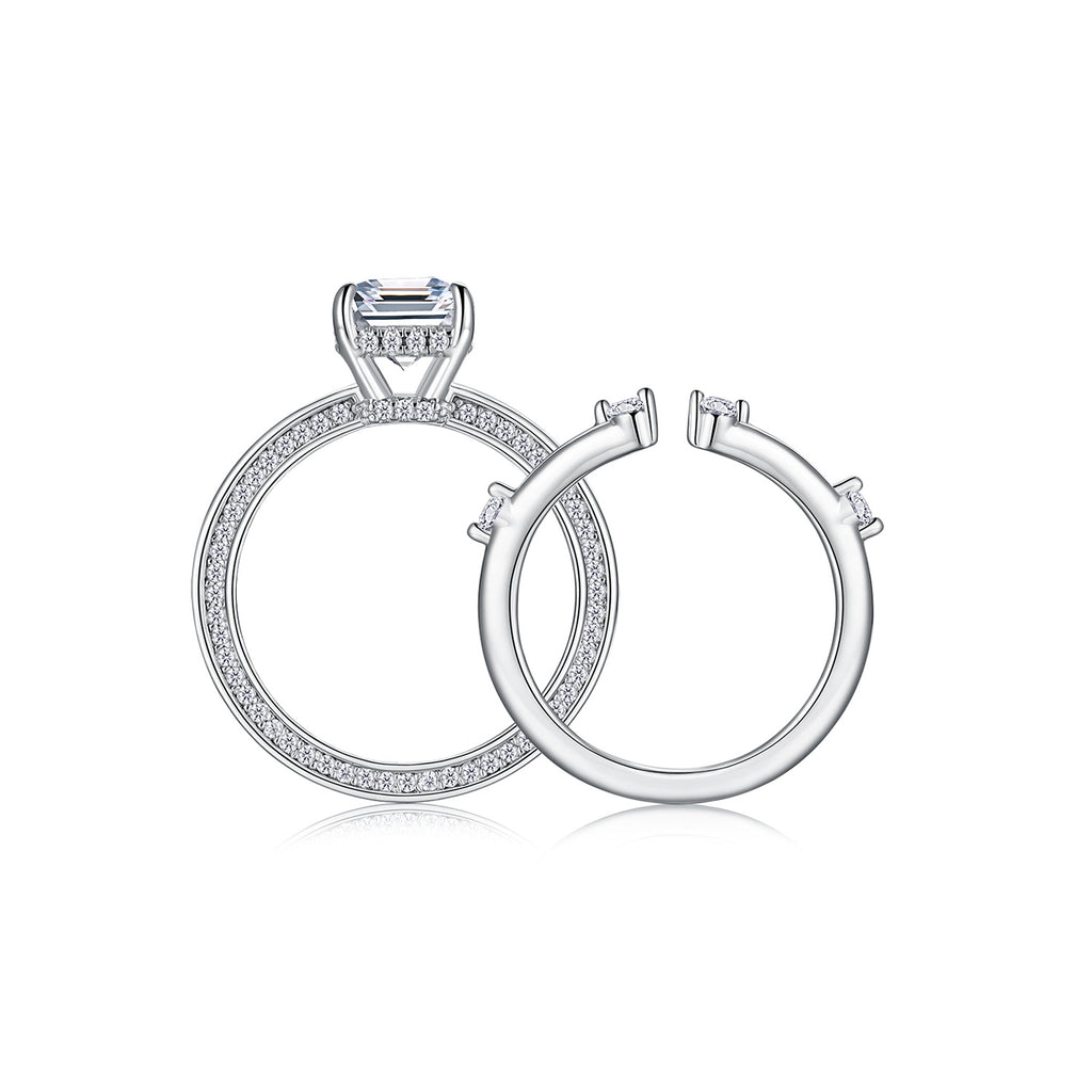 Octagonal Moissanite Ring Set - S925 Sterling Silver Platinum-Plated (2 Pieces)