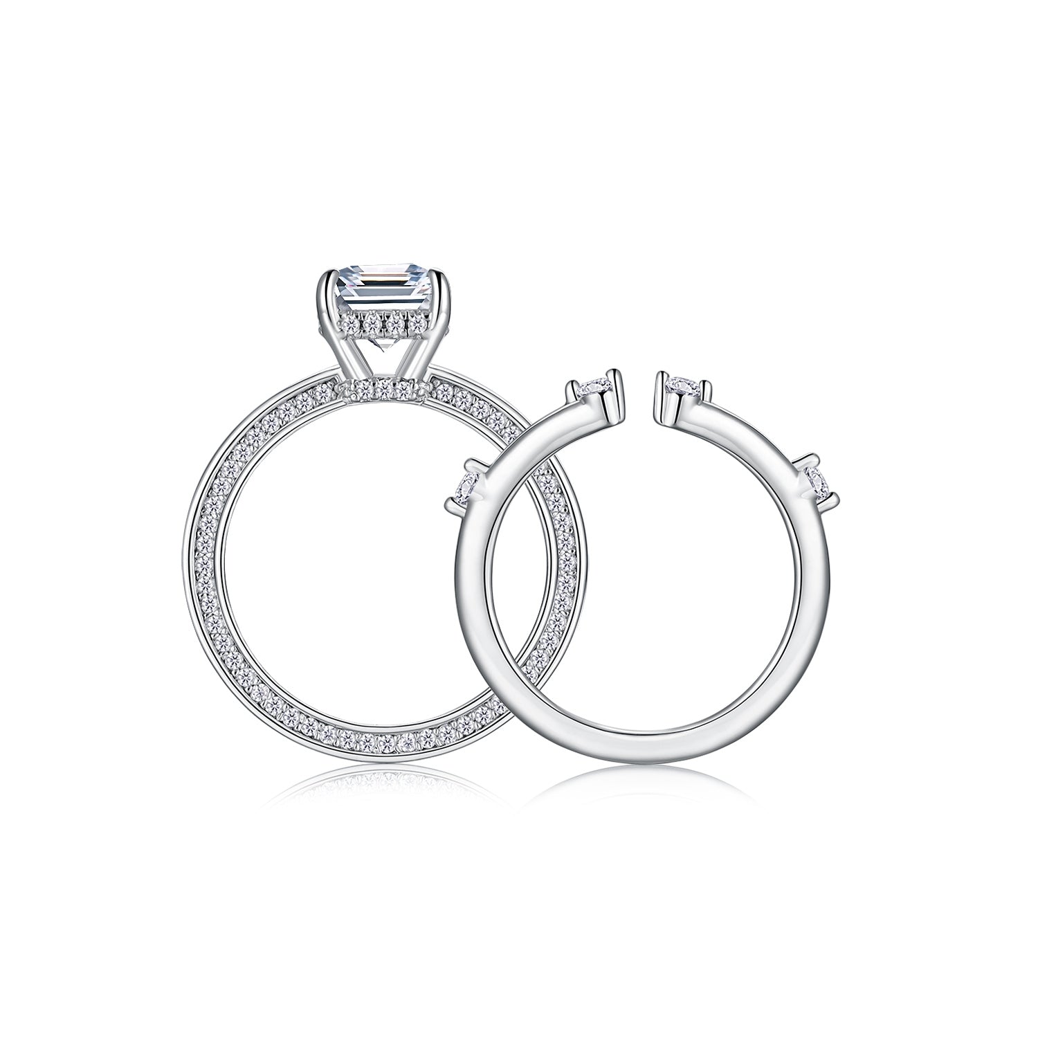 Octagonal Moissanite Ring Set - S925 Sterling Silver Platinum-Plated (2 Pieces)