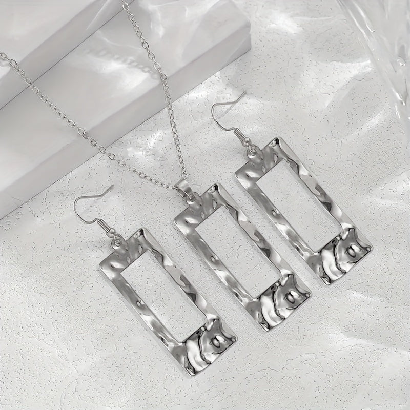 Hammered Geometric Necklace & Earring Set