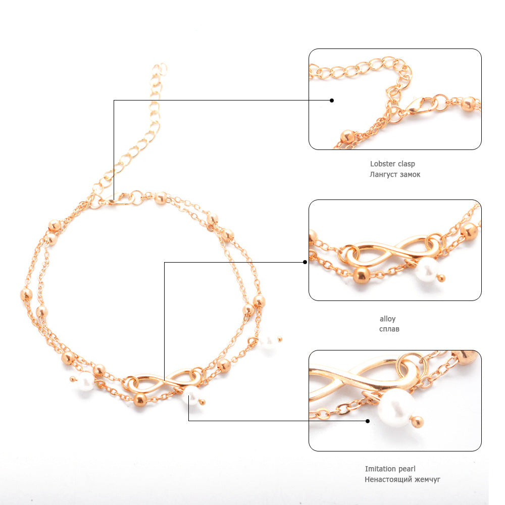 Women's Alloy Anklet with Double-Layer Infinity and Pearls