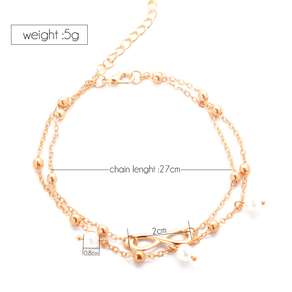 Women's Alloy Anklet with Double-Layer Infinity and Pearls