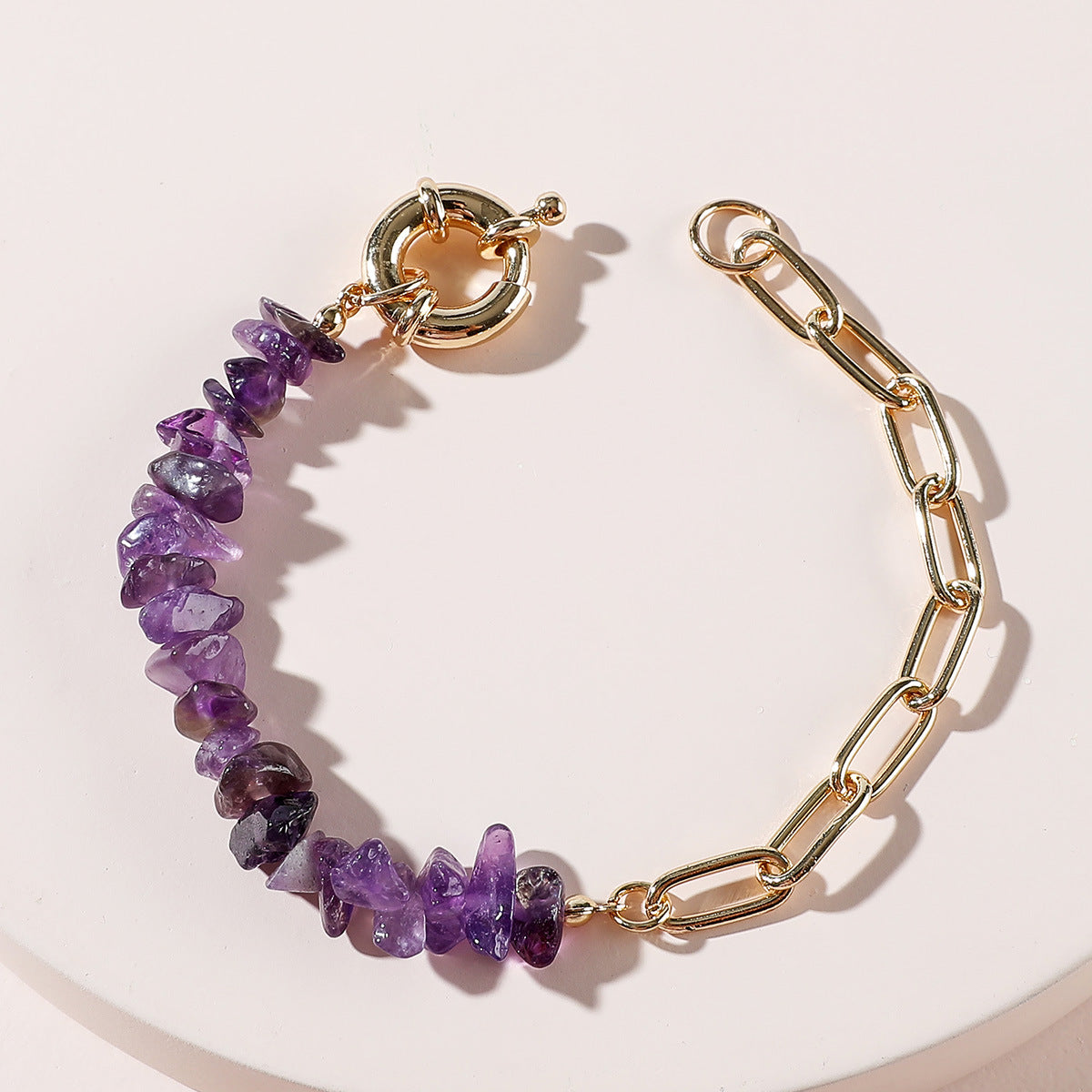 Rough Stone Crystal Amethyst Chain Bracelet