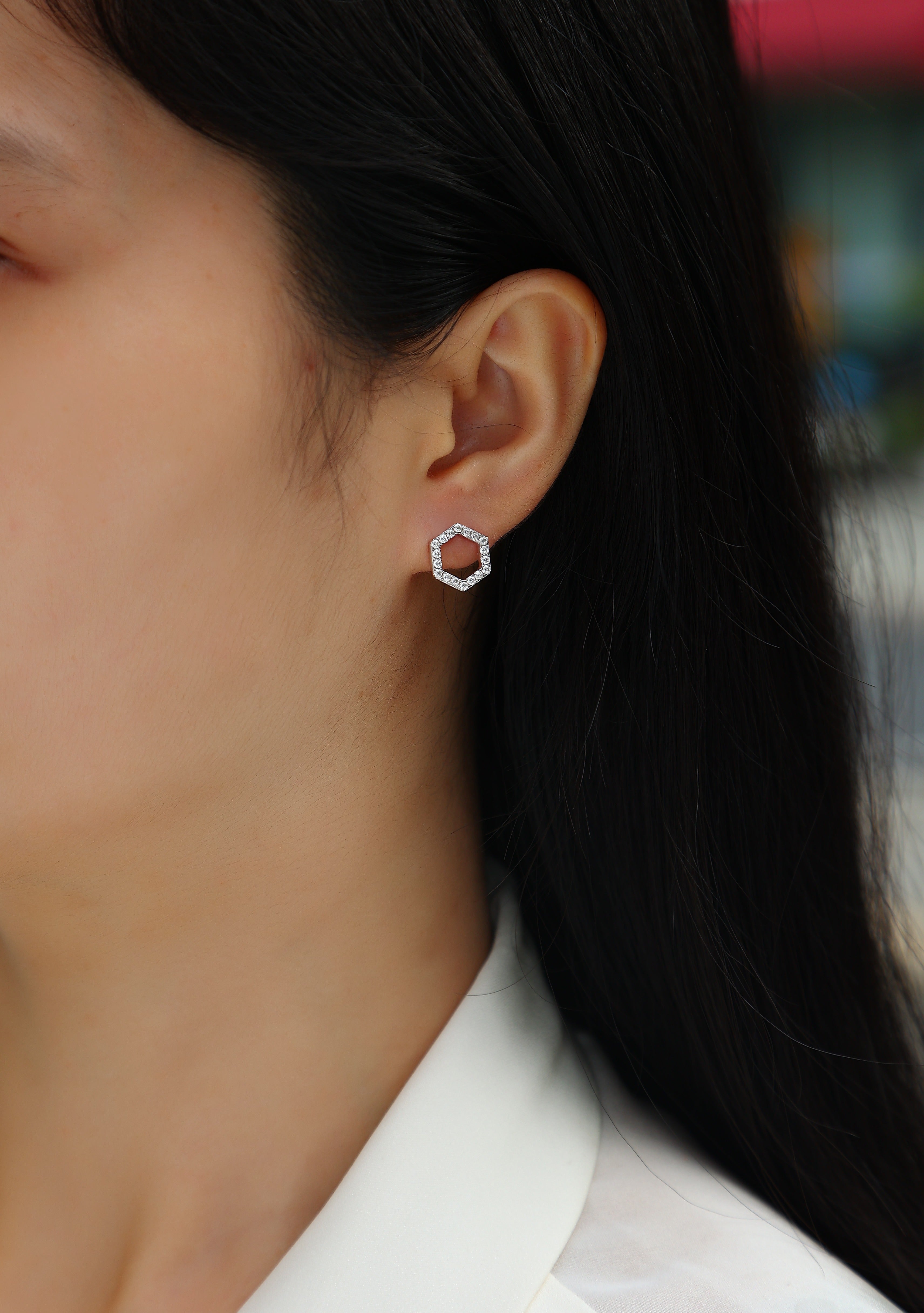 Moissanite Stud Earrings in Platinum-Plated S925 Sterling Silver