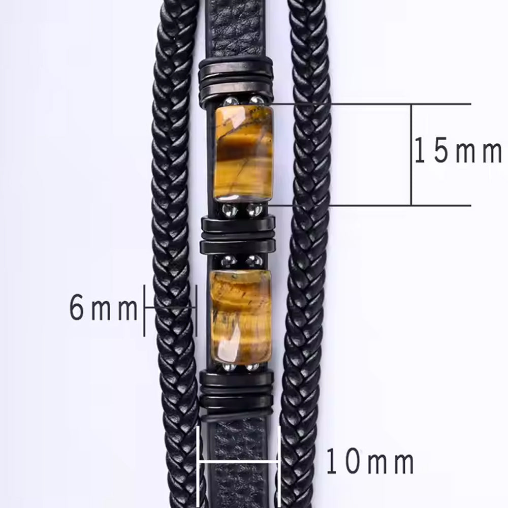 Natural Tiger Eye Stone & Leather Braided Healing Bracelet