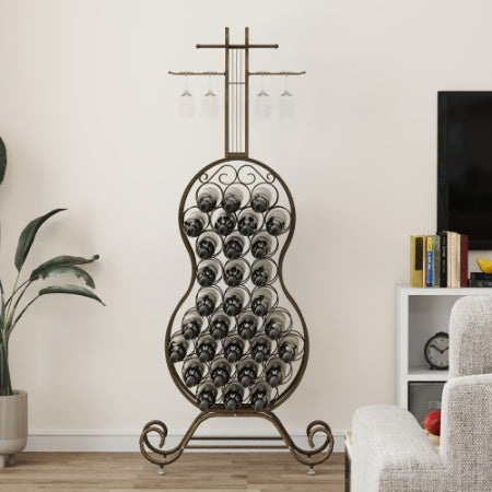 Cello-Shaped Wine Rack with Storage - Freestanding Baker's Rack