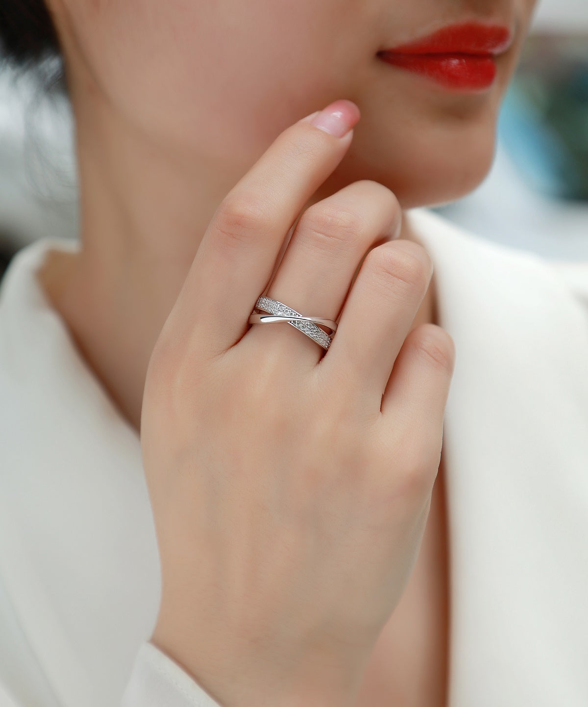 Wrap-Around Moissanite Sterling Silver Ring
