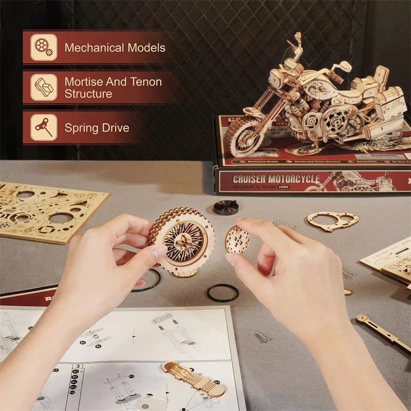 Robotime ROKR Cruiser Motorcycle - 420-Piece 3D Wooden Puzzle Model