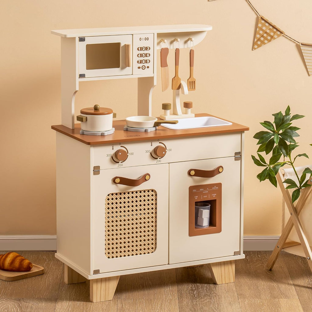 Vintage Green Wooden Play Kitchen with Ice Maker