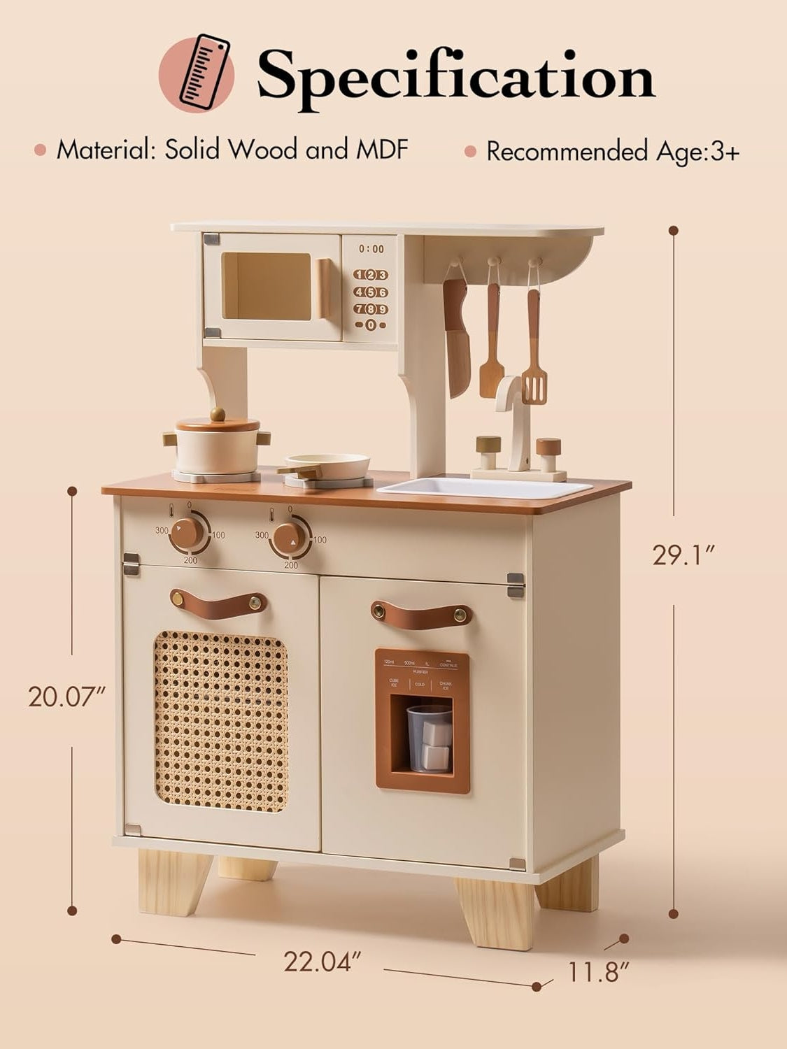 Vintage Green Wooden Play Kitchen with Ice Maker