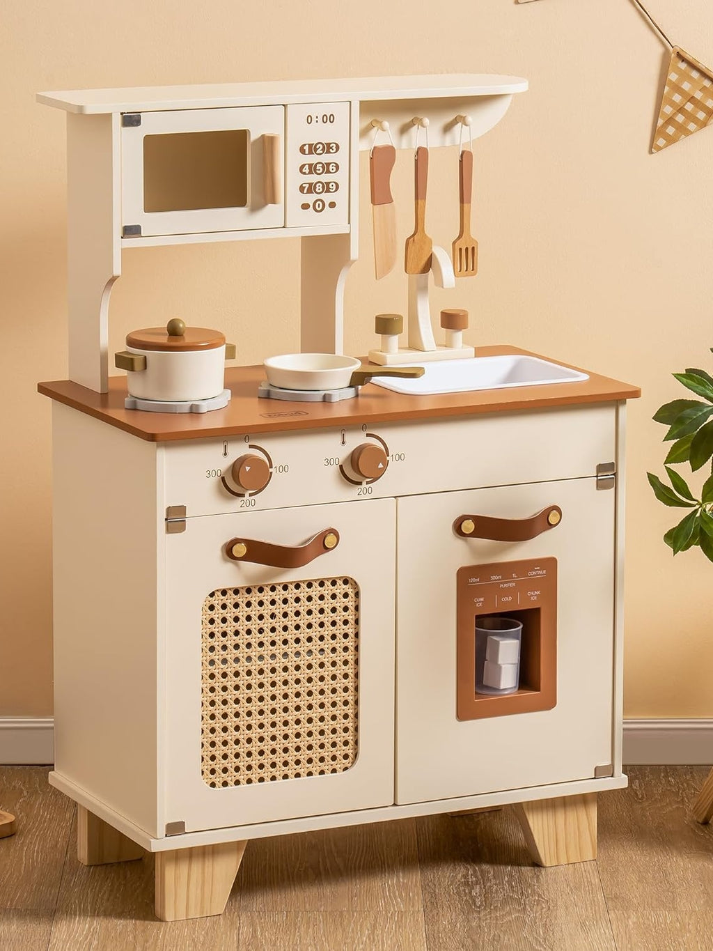 Vintage Green Wooden Play Kitchen with Ice Maker