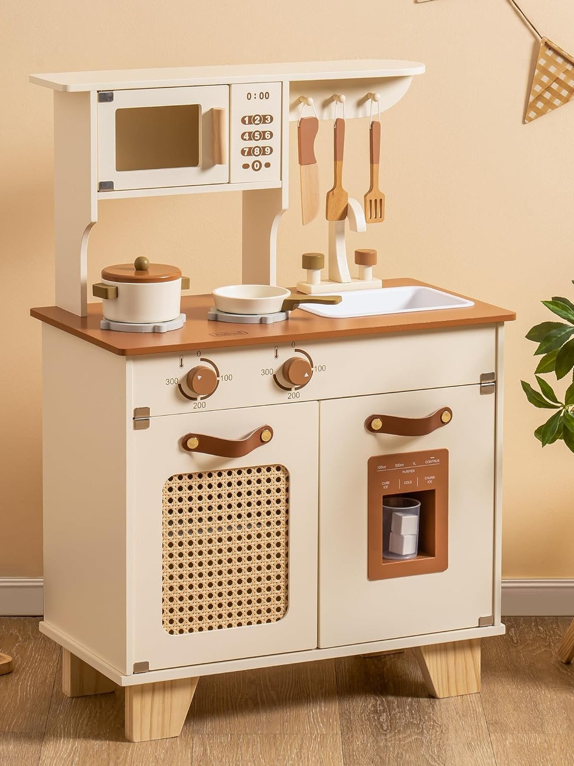 Vintage Green Wooden Play Kitchen with Ice Maker