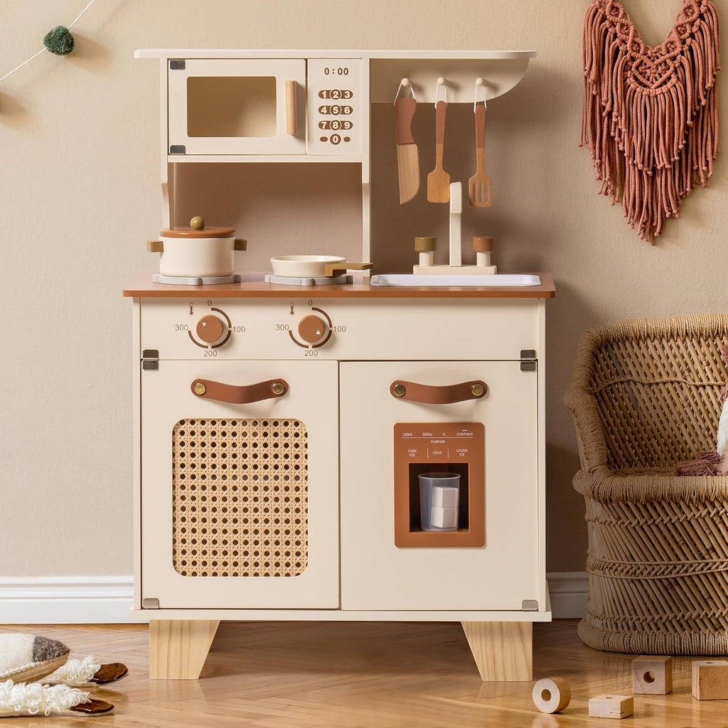 Vintage Green Wooden Play Kitchen with Ice Maker