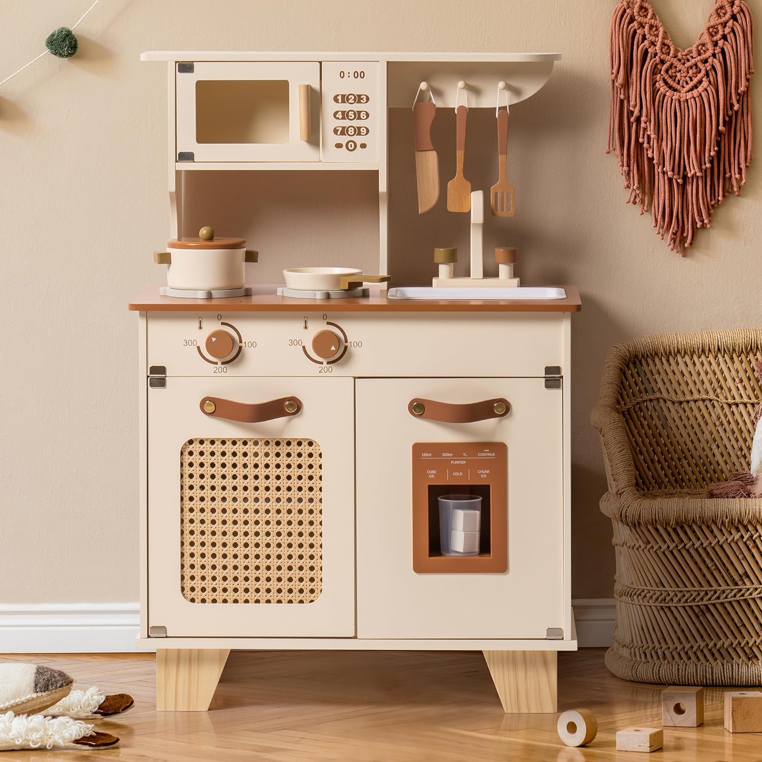 Vintage Green Wooden Play Kitchen with Ice Maker