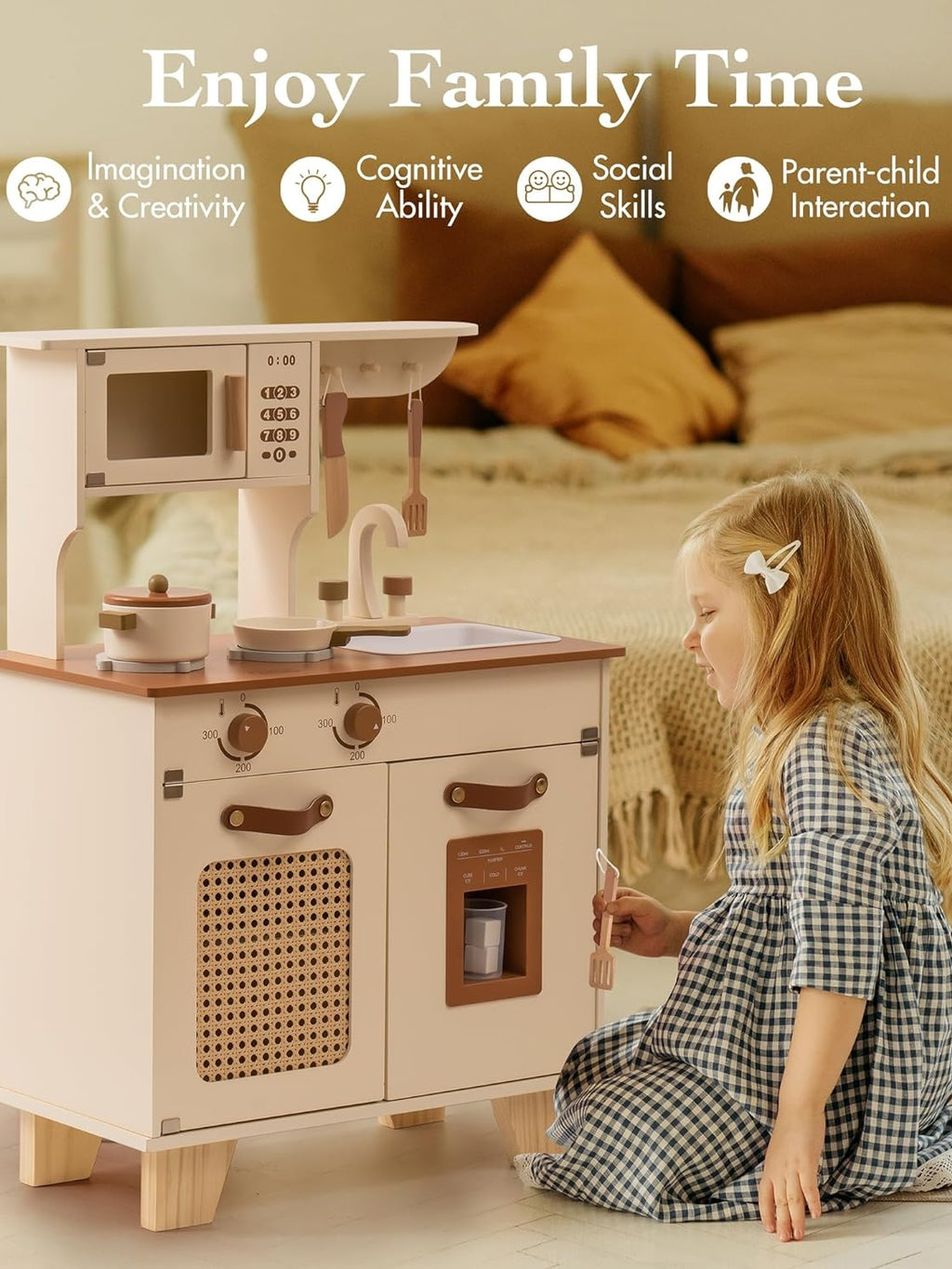Vintage Green Wooden Play Kitchen with Ice Maker