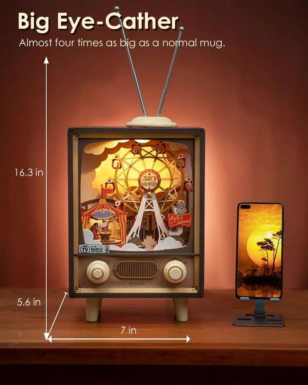 Robotime Sunset Carnival - 3D Wooden Music Box with LED Lights
