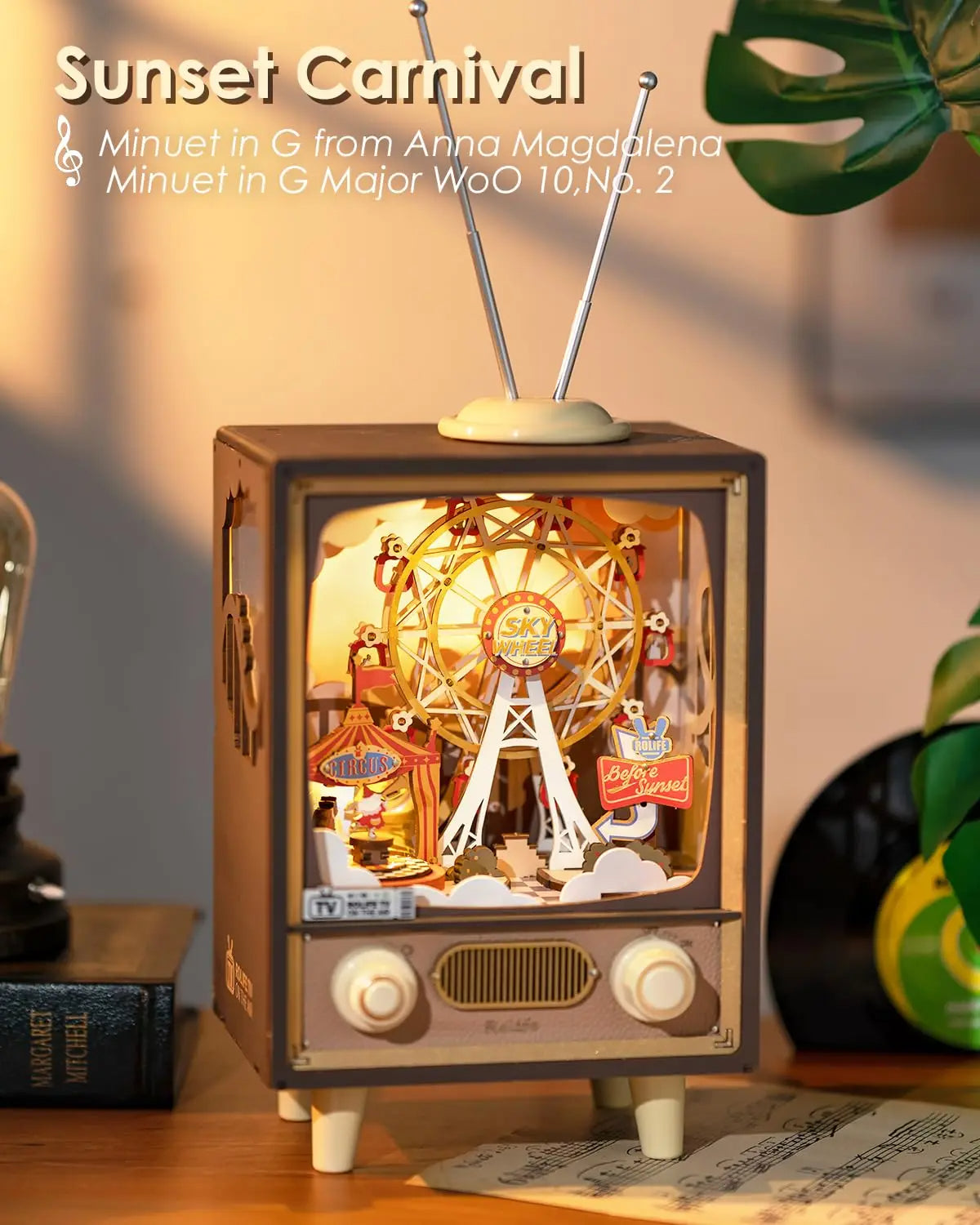 Robotime Sunset Carnival - 3D Wooden Music Box with LED Lights