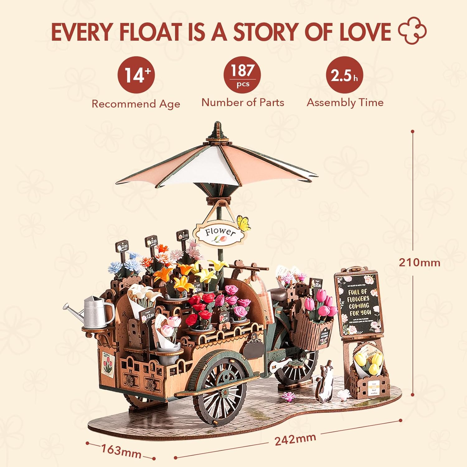 Robotime Blossom Cart - 3D Wooden Puzzle Flower Cart Model
