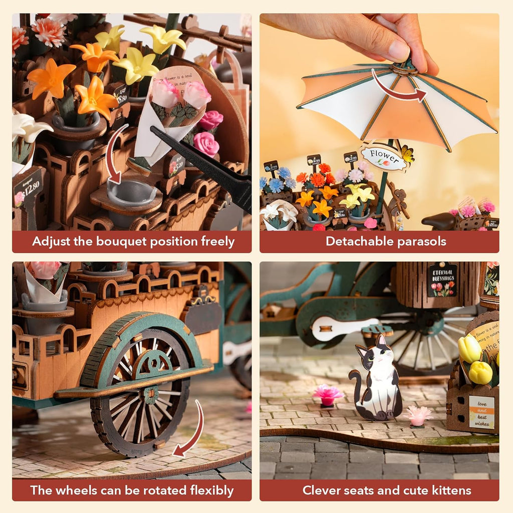 Robotime Blossom Cart - 3D Wooden Puzzle Flower Cart Model