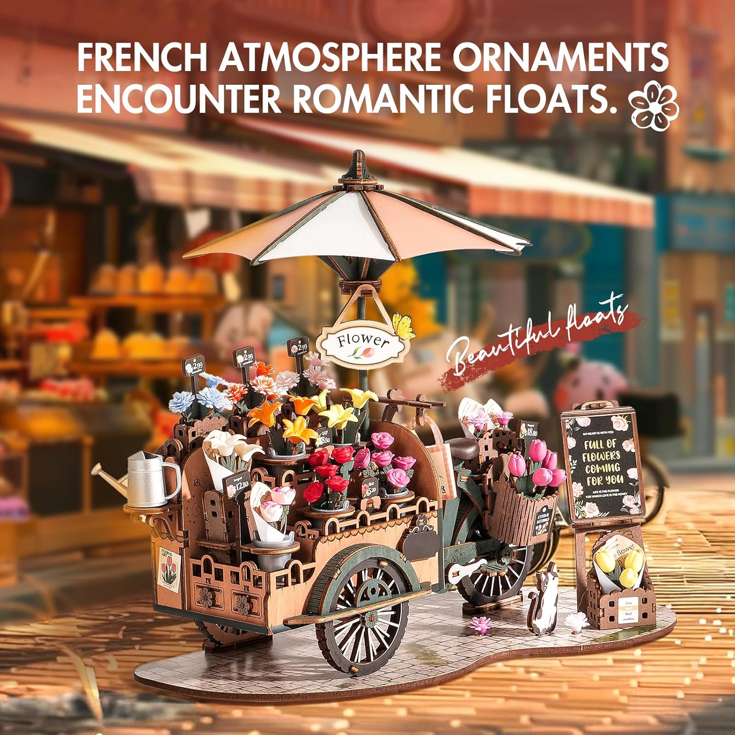 Robotime Blossom Cart - 3D Wooden Puzzle Flower Cart Model