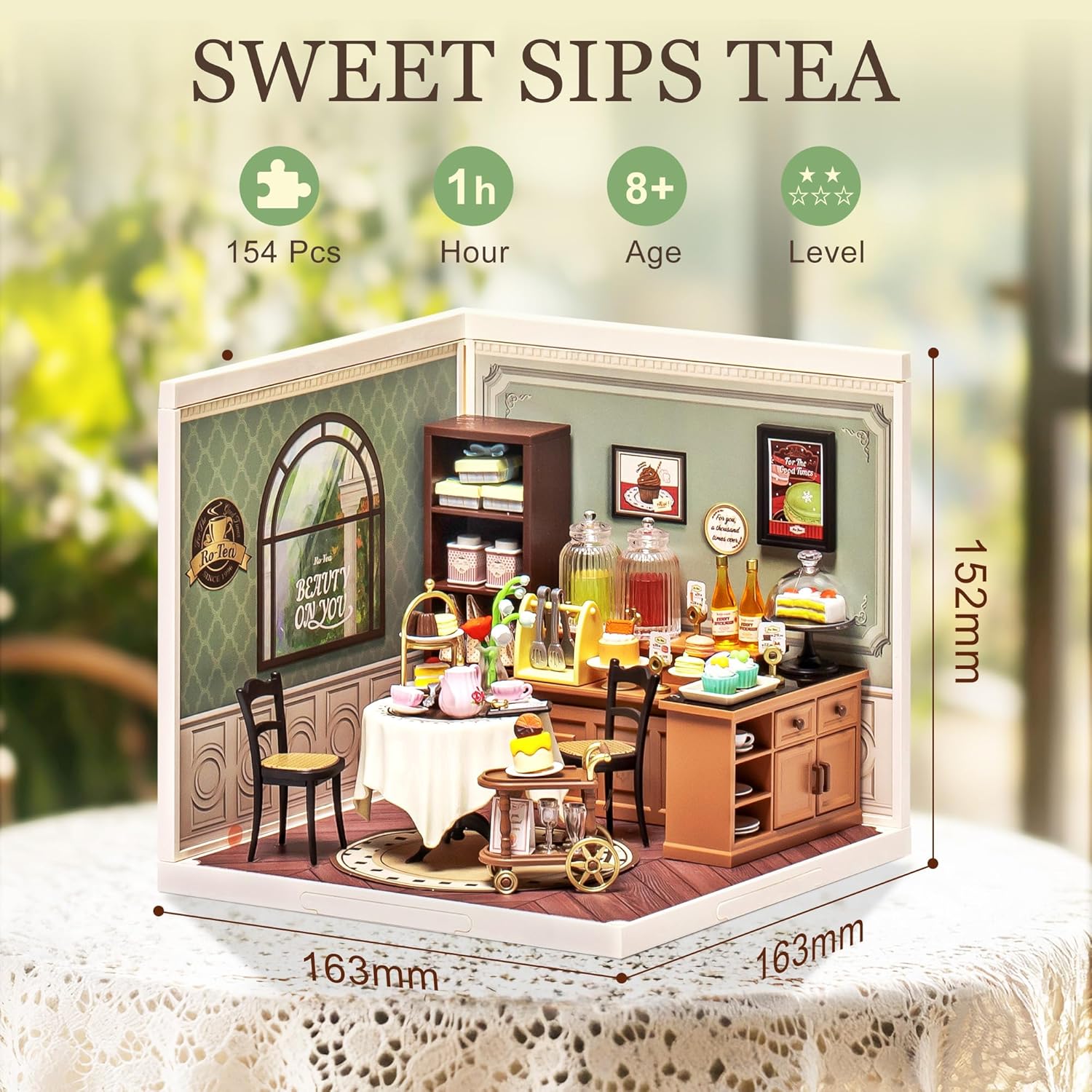 Robotime Sweet Sips Tea House Miniature Kit - DIY Dollhouse with LED