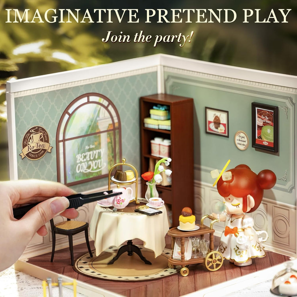 Robotime Sweet Sips Tea House Miniature Kit - DIY Dollhouse with LED