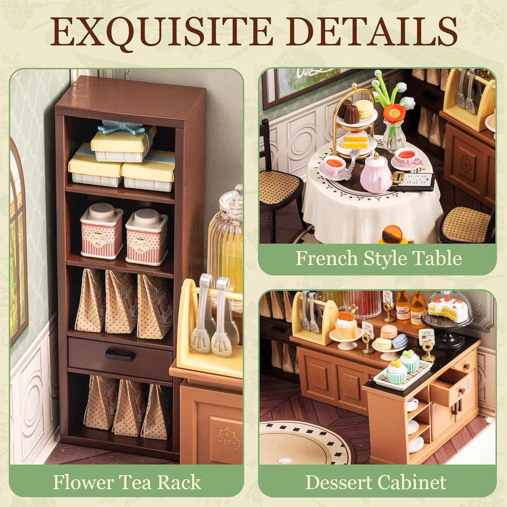 Robotime Sweet Sips Tea House Miniature Kit - DIY Dollhouse with LED