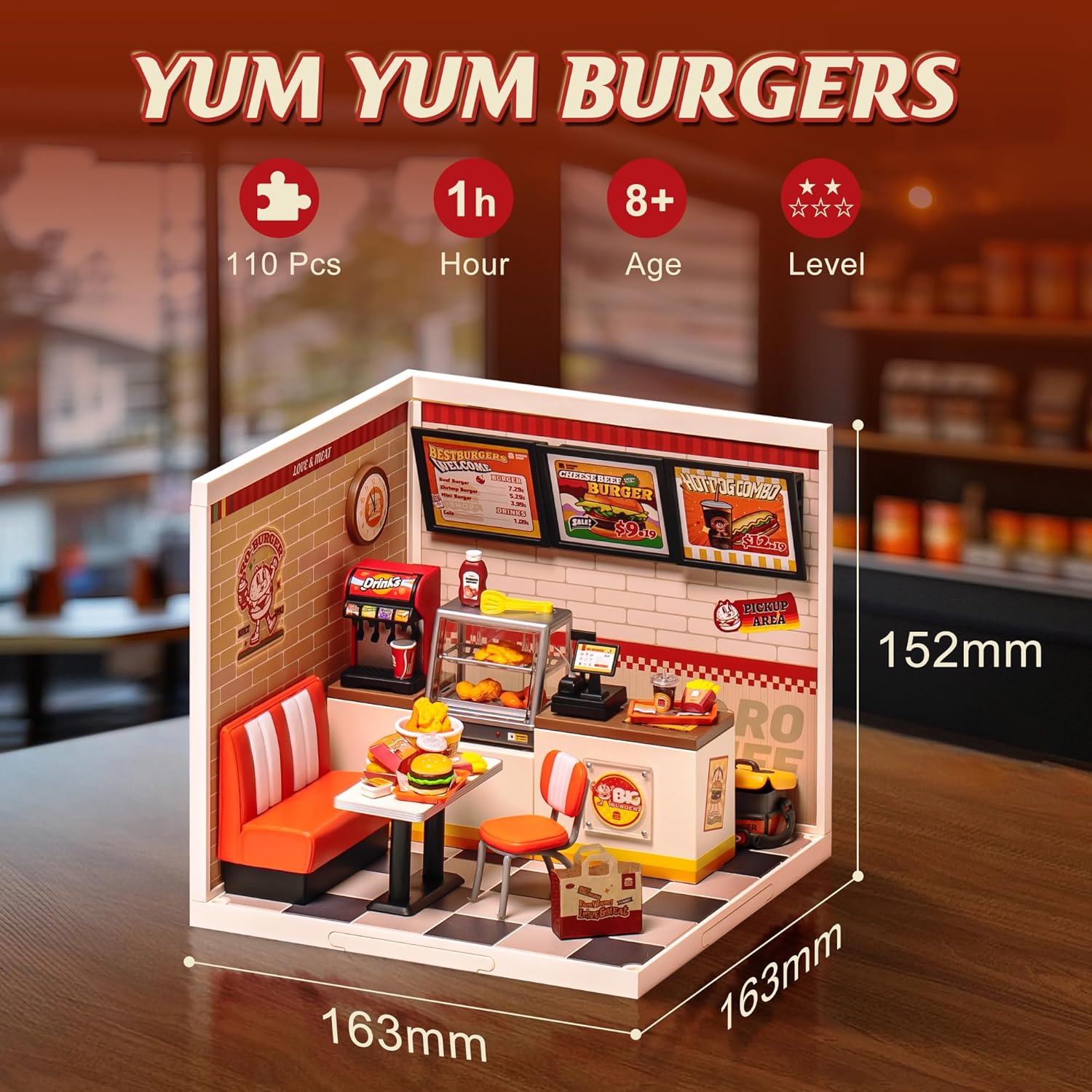 ROBOTIME Yum Burgers Miniature Dollhouse Kit with LED Light