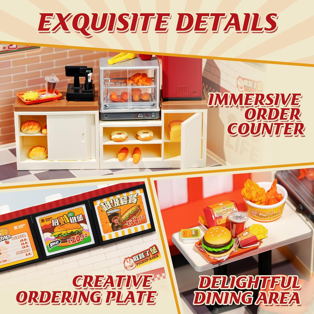 ROBOTIME Yum Burgers Miniature Dollhouse Kit with LED Light