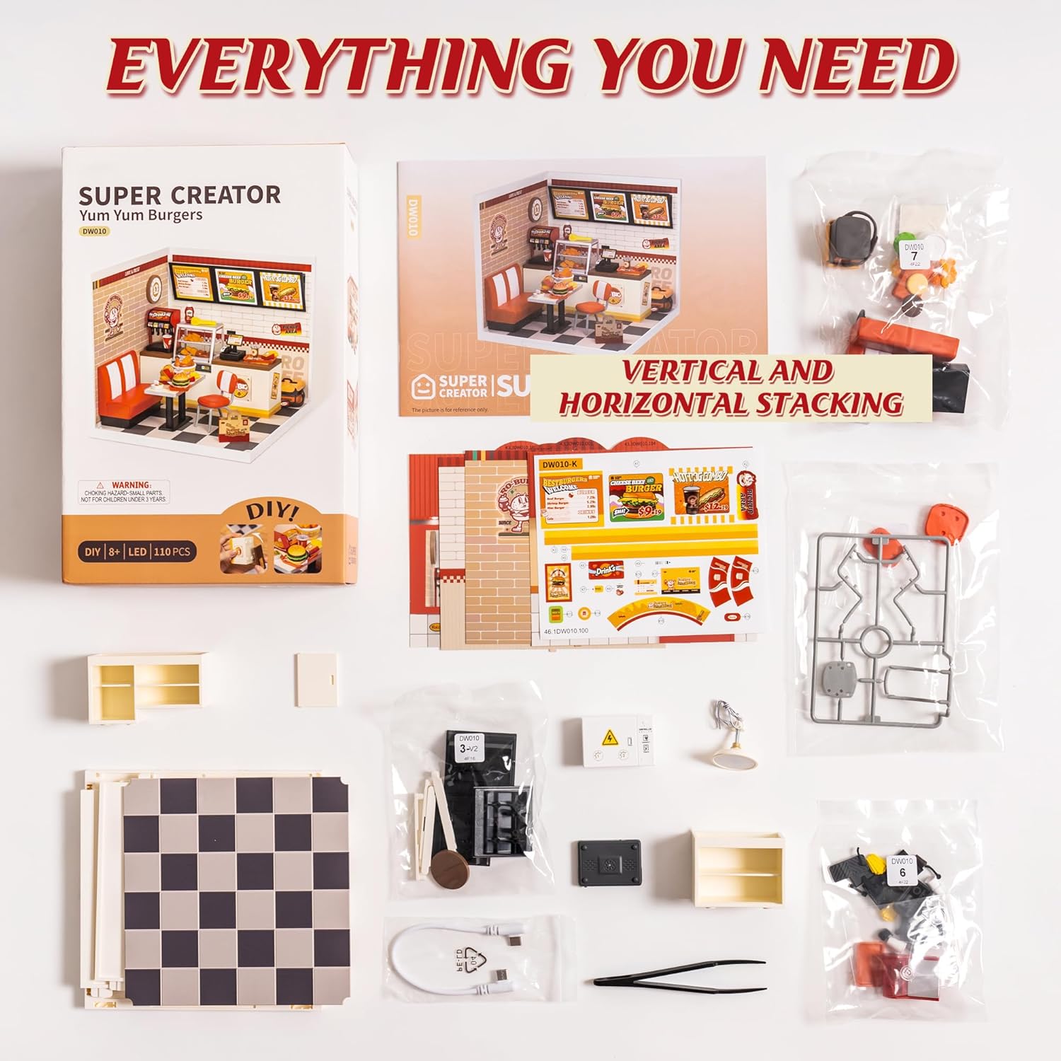 ROBOTIME Yum Burgers Miniature Dollhouse Kit with LED Light