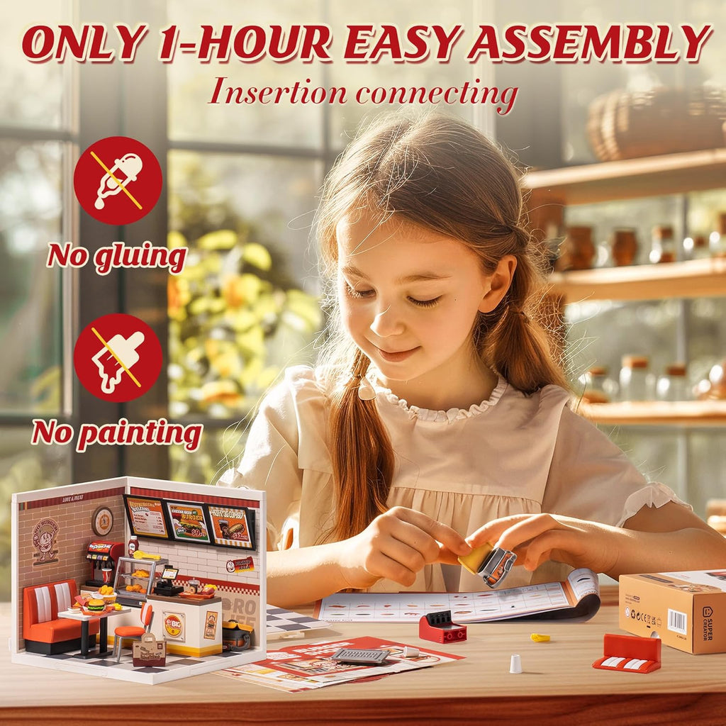 ROBOTIME Yum Burgers Miniature Dollhouse Kit with LED Light