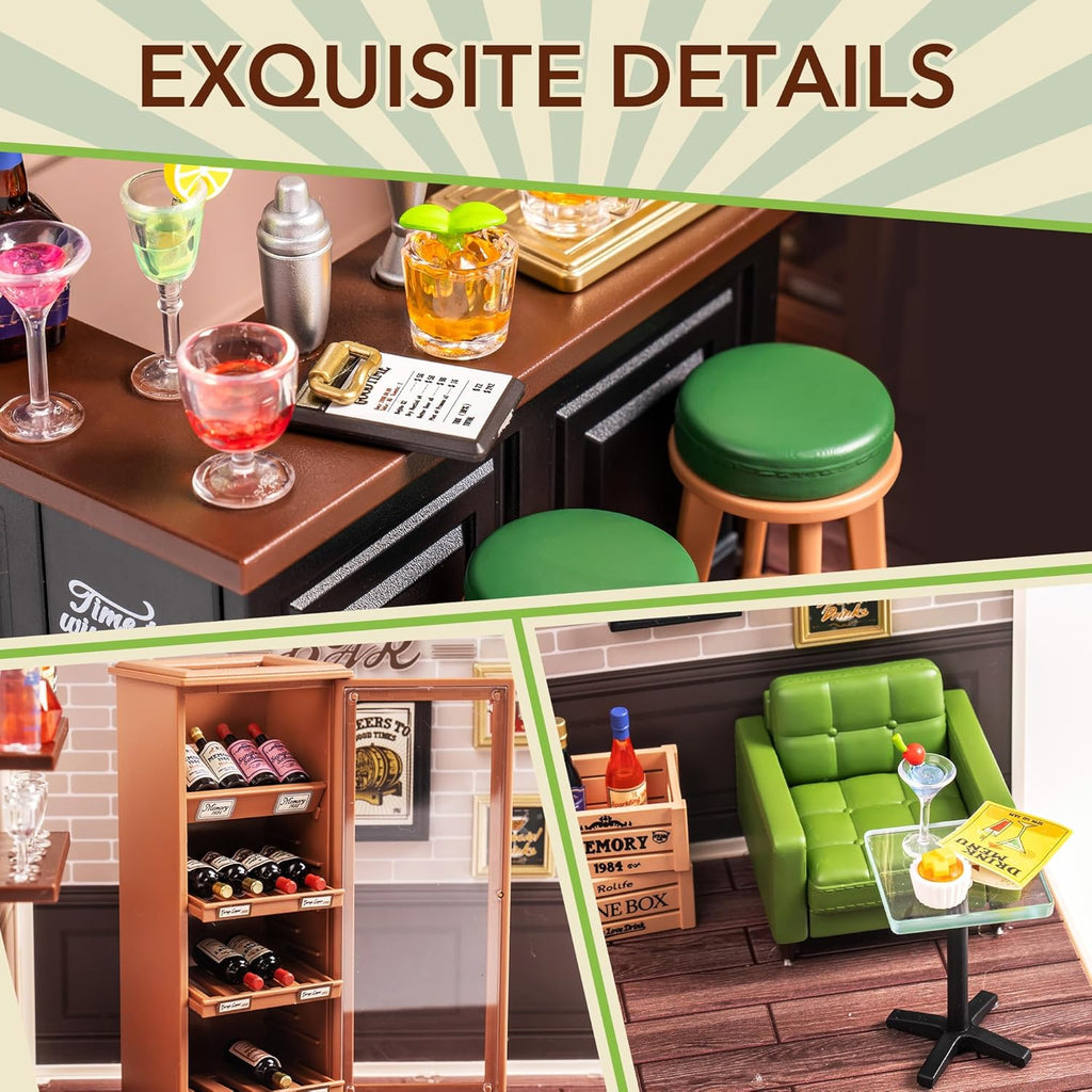 Leisure Bar Miniature Dollhouse with LED Light - 142 Pieces
