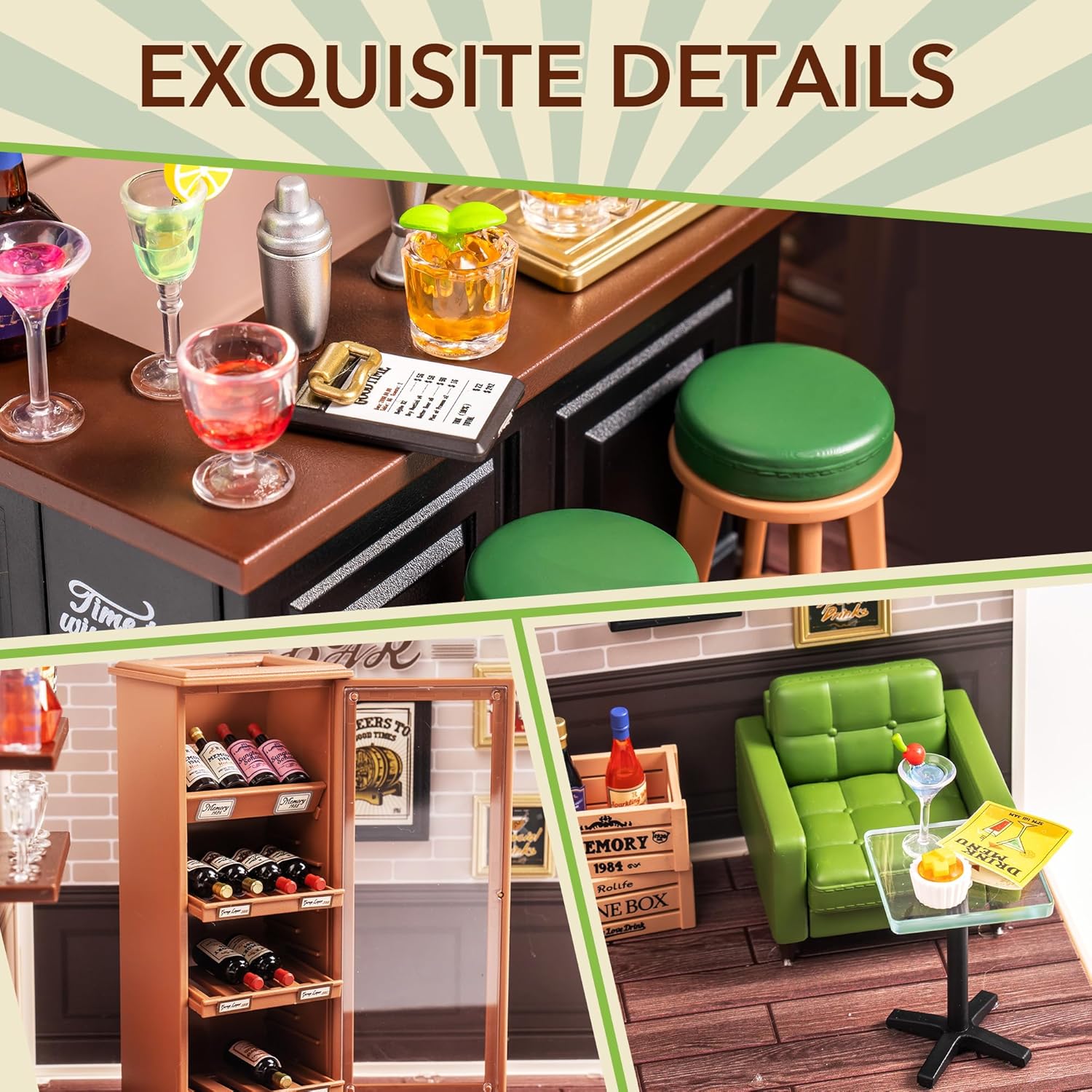 Leisure Bar Miniature Dollhouse with LED Light - 142 Pieces